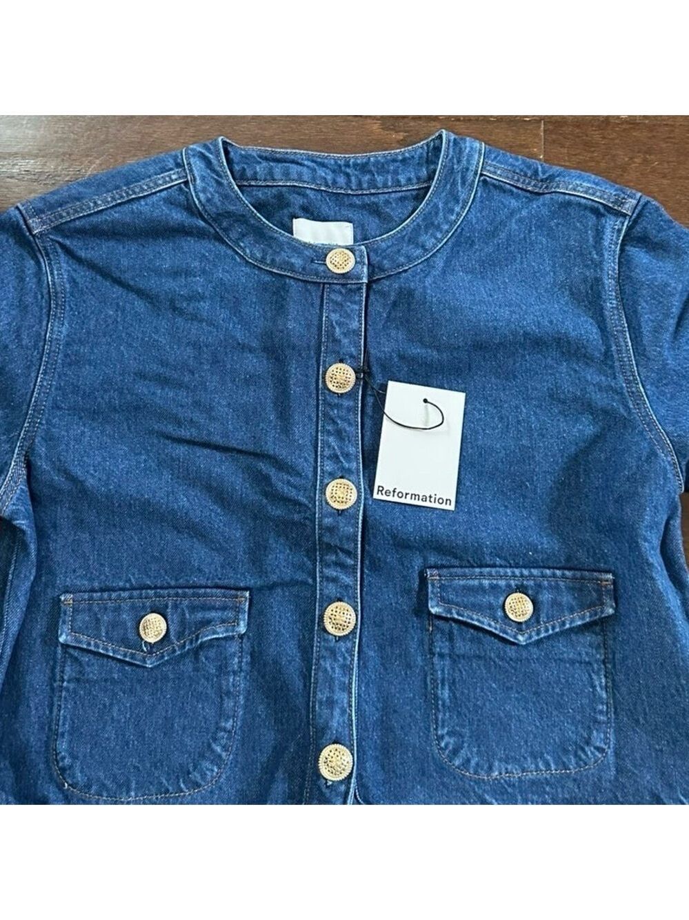 Reformation Braxton Dark Blue Denim Jacket Size L NWT - Picture 7 of 14